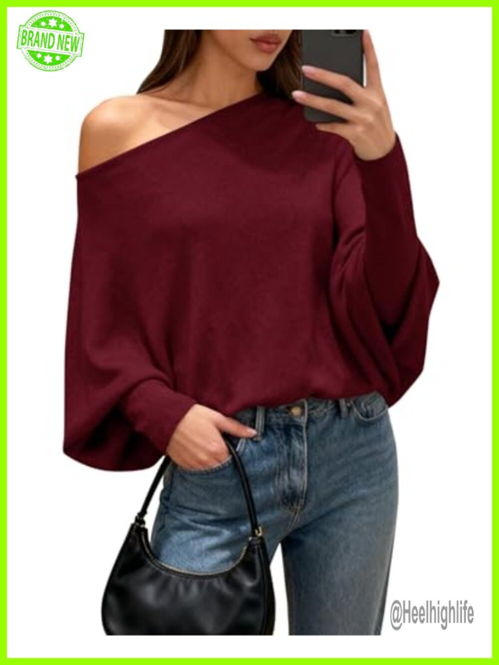 Womens Off Shoulder Sweater Batwing Long Sleeve Chunky Knit Pullover